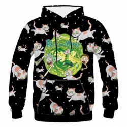 Чоловіче 3D худі Rick and Morty Schrodinger cats and Einstein - PrintSalon