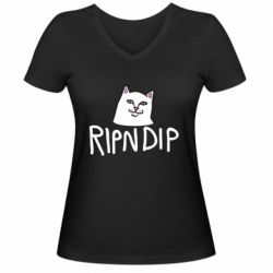 Женская футболка с V-образным вырезом Ripndip and cat - PrintSalon
