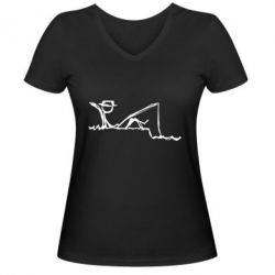 Женская футболка с V-образным вырезом Рисунок Рыбалка