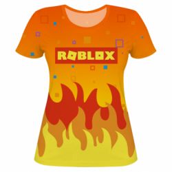 Женская футболка 3D Roblox and fire background - PrintSalon