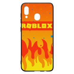 Чехол для Samsung A20 Roblox and fire background - PrintSalon
