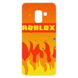 Чехол для Samsung A8 2018 Roblox and fire background - PrintSalon