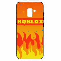 Чехол для Samsung A8+ 2018 Roblox and fire background - PrintSalon