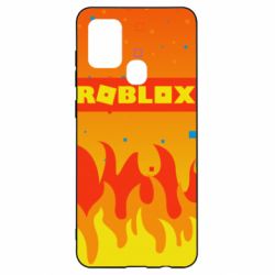 Чехол для Samsung A21s Roblox and fire background - PrintSalon