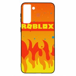 Чехол для Samsung S21 Ultra Roblox and fire background - PrintSalon