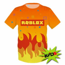 Детская 3D футболка Roblox and fire background - PrintSalon