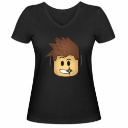 Женская футболка с V-образным вырезом Roblox head - PrintSalon