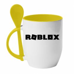 Чашка с ложкой Roblox inscription - PrintSalon