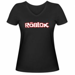 Женская футболка с V-образным вырезом Roblox logo