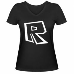 Женская футболка с V-образным вырезом Roblox minimal logo - PrintSalon