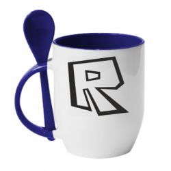 Чашка с ложкой Roblox minimal logo - PrintSalon