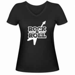 Женская футболка с V-образным вырезом Rock-n-Roll on guitar - PrintSalon