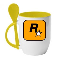 Чашка с ложкой Rockstar Games logo - PrintSalon