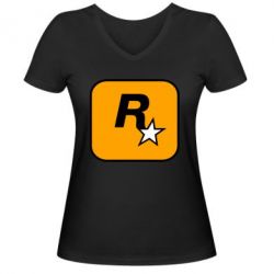 Женская футболка с V-образным вырезом Rockstar Games logo - PrintSalon