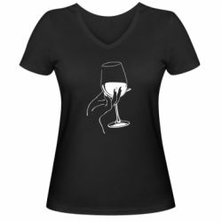 Женская футболка с V-образным вырезом Рука с бокалом - PrintSalon