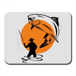 Коврик для мыши Рыбак на фоне солнца