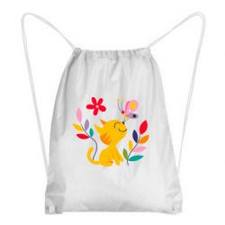 Рюкзак-мешок Cat, Flowers and Butterfly - PrintSalon