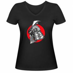Женская футболка с V-образным вырезом Samurai skull - PrintSalon