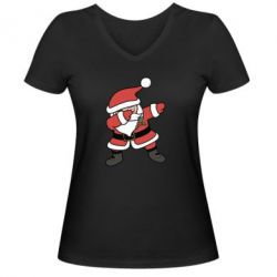 Женская футболка с V-образным вырезом Santa dabbing - PrintSalon