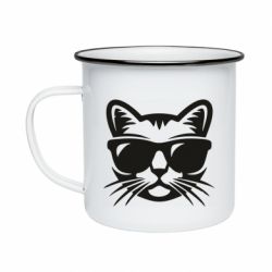 Кружка емальована Сat in sunglasses - PrintSalon