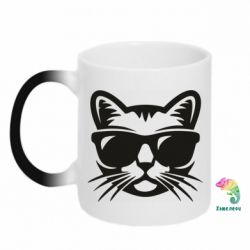 Чашка-хамелеон Сat in sunglasses - PrintSalon