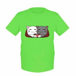 Детская футболка Сats with plaid and coffee