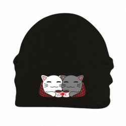 Шапка флісова Сats with plaid and coffee - PrintSalon