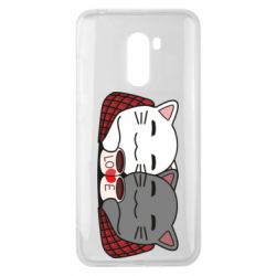 Чохол для Xiaomi Pocophone F1 Сats with plaid and coffee - PrintSalon