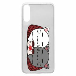 Чохол для Samsung A70 Сats with plaid and coffee - PrintSalon