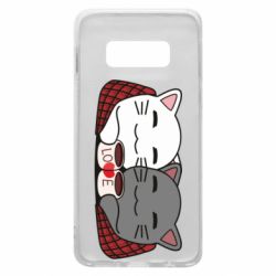 Чохол для Samsung S10e Сats with plaid and coffee - PrintSalon