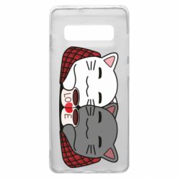 Чохол для Samsung S10+ Сats with plaid and coffee - PrintSalon