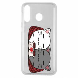 Чохол для Samsung M30 Сats with plaid and coffee - PrintSalon