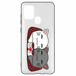Чохол для Samsung A21s Сats with plaid and coffee - PrintSalon