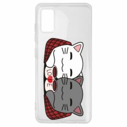 Чохол для Samsung A41 Сats with plaid and coffee - PrintSalon