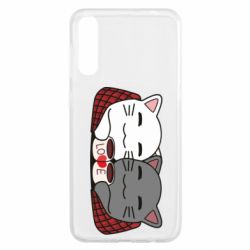 Чохол для Samsung A50 Сats with plaid and coffee - PrintSalon