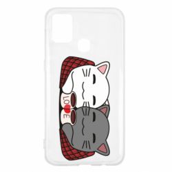 Чохол для Samsung M31 Сats with plaid and coffee - PrintSalon