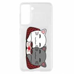 Чохол для Samsung S21 Сats with plaid and coffee - PrintSalon