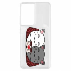 Чохол для Samsung S21 Ultra Сats with plaid and coffee - PrintSalon