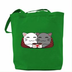 Торба Сats with plaid and coffee - PrintSalon