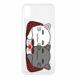 Чохол для Xiaomi Redmi 9a Сats with plaid and coffee - PrintSalon