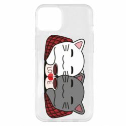 Чохол для iPhone 14 Plus Сats with plaid and coffee - PrintSalon