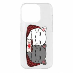 Чохол для iPhone 14 Pro Сats with plaid and coffee - PrintSalon