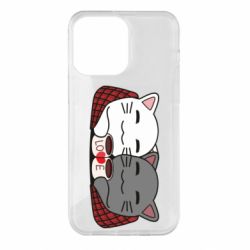 Чохол для iPhone 14 Pro Max Сats with plaid and coffee - PrintSalon