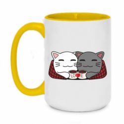 Чашка двокольорова велика Сats with plaid and coffee - PrintSalon