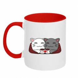 Чашка двокольорова Сats with plaid and coffee