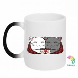 Чашка-хамелеон Сats with plaid and coffee - PrintSalon