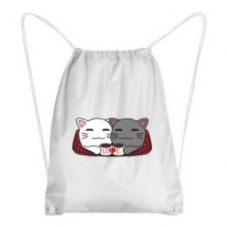 Рюкзак-мішок Сats with plaid and coffee - PrintSalon