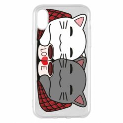 Чохол для iPhone X/Xs Сats with plaid and coffee - PrintSalon