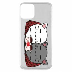 Чохол для iPhone 11 Сats with plaid and coffee - PrintSalon