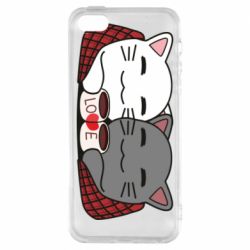 Чохол для iphone 5/5S/SE Сats with plaid and coffee - PrintSalon